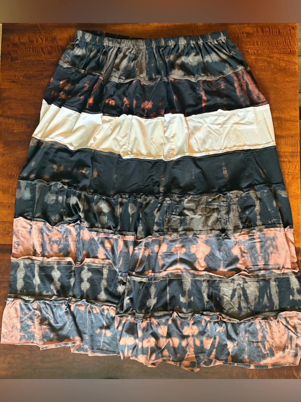 Handmade Upcycled Reverse Tie-Dye Black
Tiered Maxi Skirt Women's Size XXL